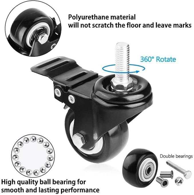 درافل عجلات دورافيل الدوارة شديدة التحمل مقاس 2 بوصة مع فرامل - عبوة من 4 قطع - Image 4
